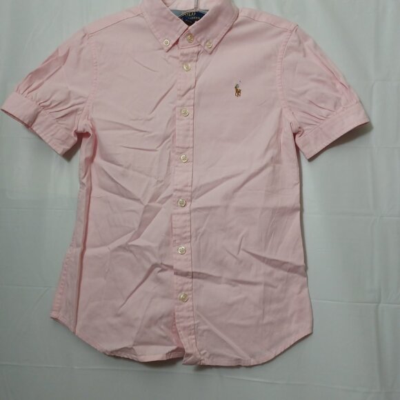POLO RALPH LAUREN GIRLS SHORT SLEEVE OXFORD BUTTON DOWN SHIRT PINK SIZE 8 - Picture 2 of 13